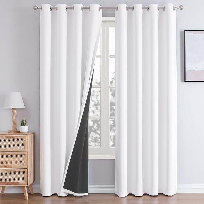 ChrisDowa White 100% Blackout Curtains for Bedroom